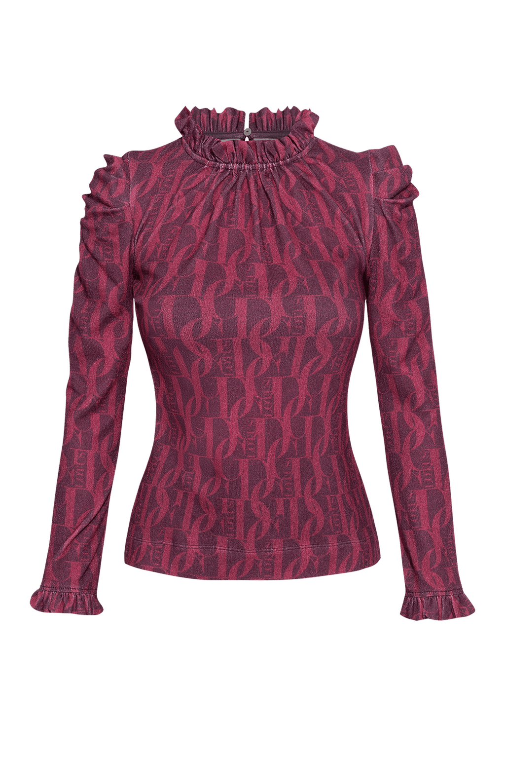 BLOUSE WITH GATHERED NECKLINE AND LOGO PRINT - BURGUNDY LOGO - Fashion Roots