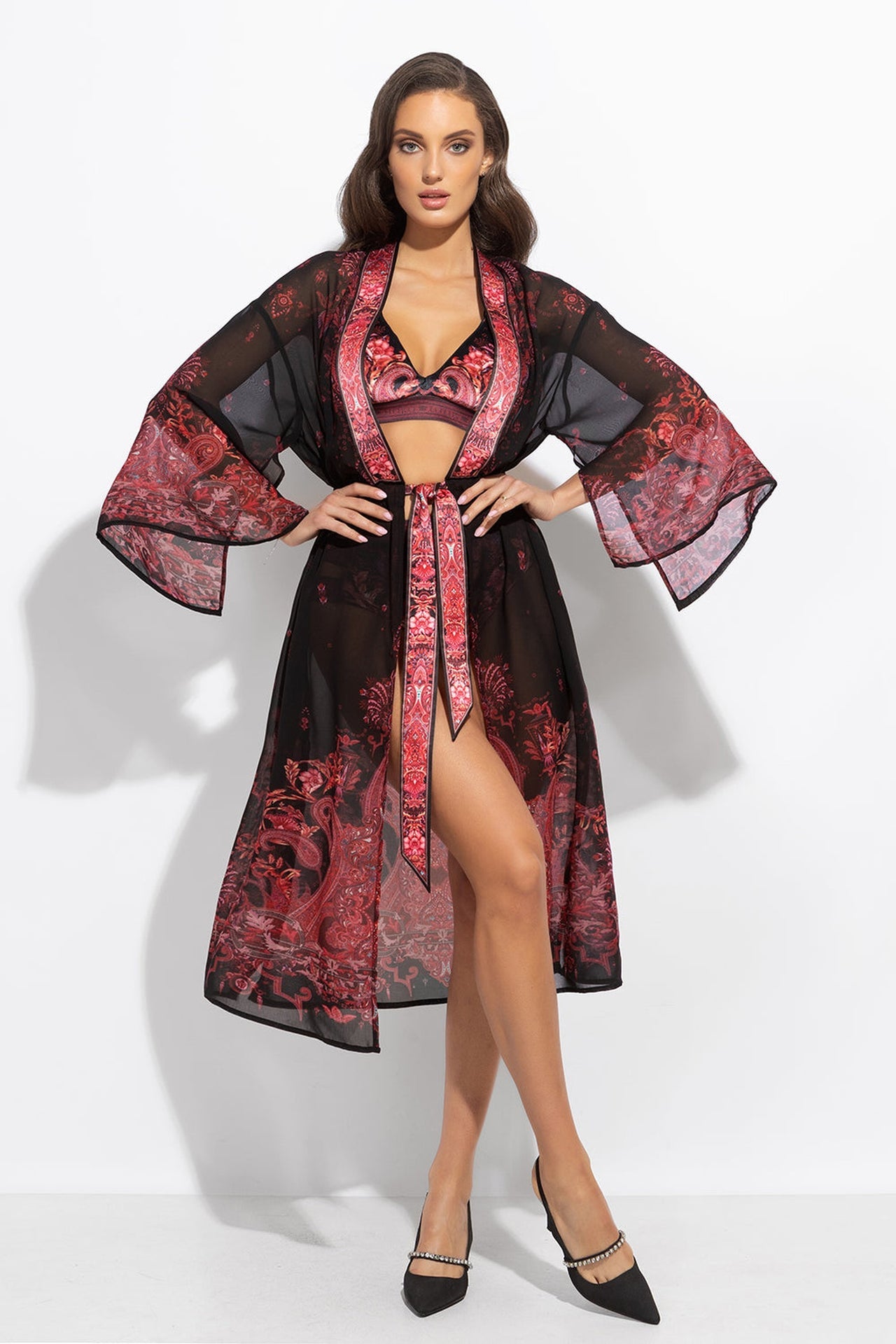 FRENCH CHIFFON KIMONO - PAISLEY DARK - Fashion Roots