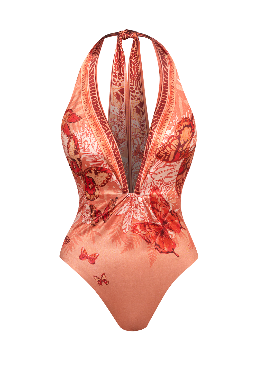 ONE-PIECE SWIMSUIT WITH CUPS AND OPEN BACK - PAPAYA BUTTERFLIES