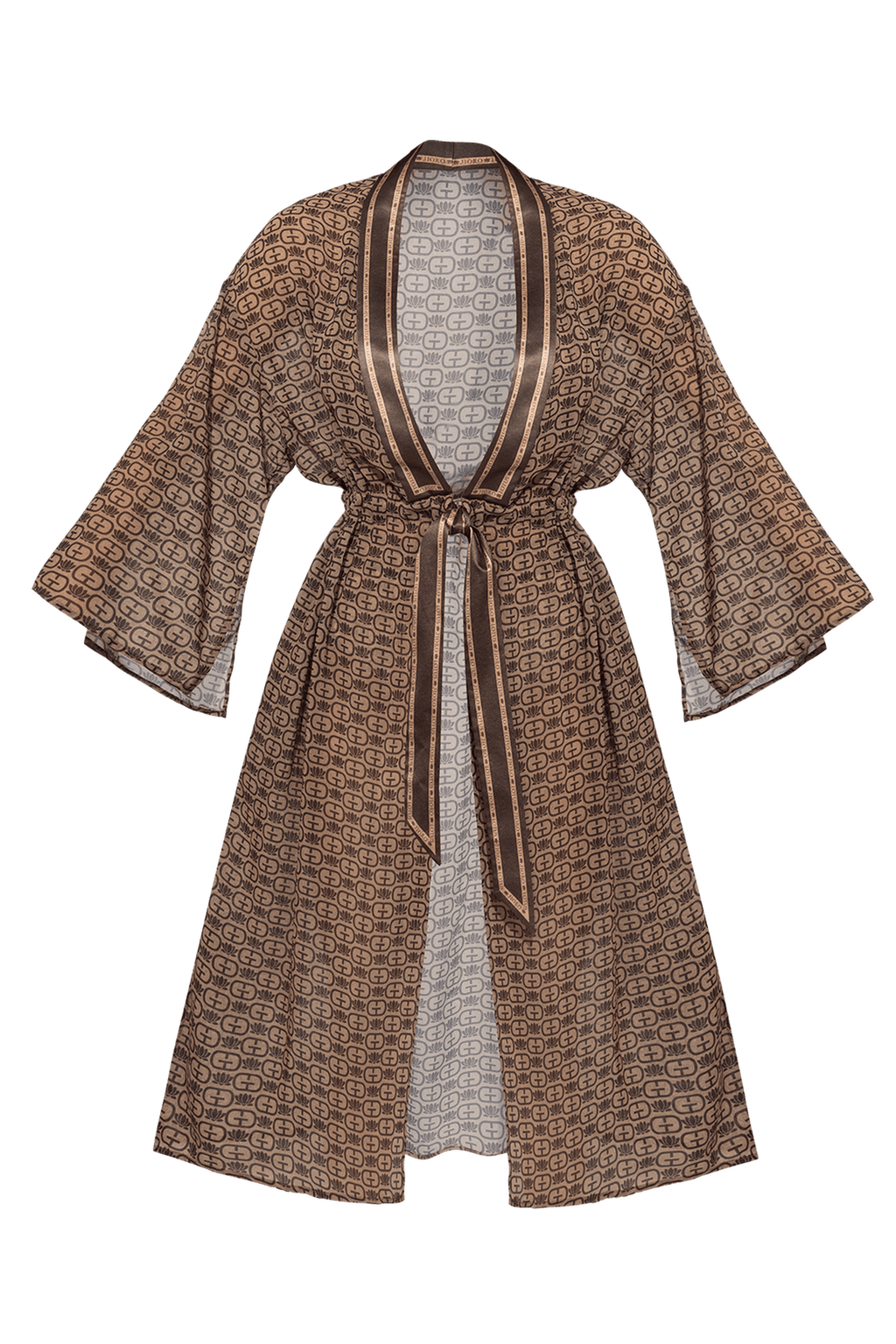 KIMONO WITH PLASTRON AND INTEGRATED BELT IN FRENCH CHIFFON - MOCHA MOUSSE LOGO JIORO КИМОНО С ПЛАСТРОН И ВГРАДЕН КОЛАН ОТ ФРЕНСКИ ШИФОН - MOCHA MOUSSE LOGO JIORO