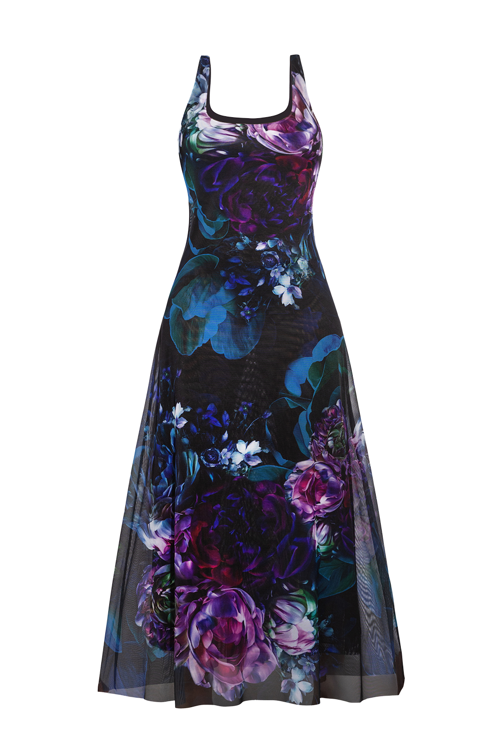 SLEEVELESS LONG MESH DRESS WITH SOFT MODAL LINING - PEONIES JIORO ДЪЛГА РОКЛЯ БЕЗ РЪКАВ ОТ МРЕЖА С ПОДПЛАТА ОТ ФИН МОДАЛ - PEONIES JIORO