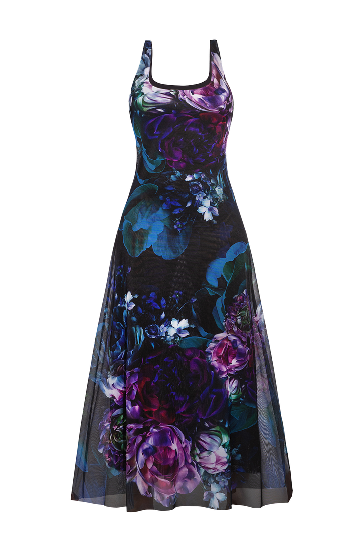 SLEEVELESS LONG MESH DRESS WITH SOFT MODAL LINING - PEONIES JIORO ДЪЛГА РОКЛЯ БЕЗ РЪКАВ ОТ МРЕЖА С ПОДПЛАТА ОТ ФИН МОДАЛ - PEONIES JIORO