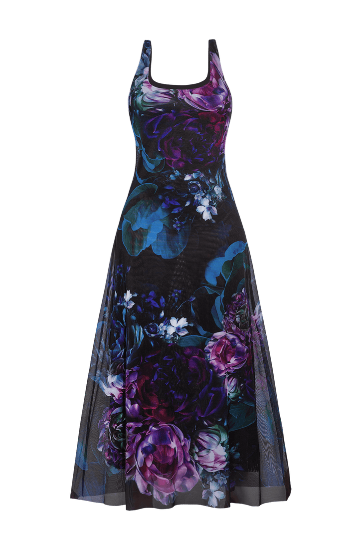 BACKLESS MESH LONG DRESS - PEONIES