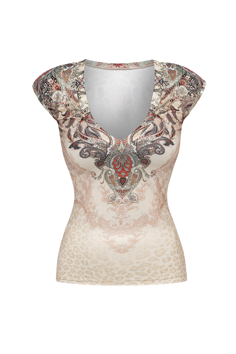BASIC BLOUSE WITH V-NECKLINE - PAISLEY BEIGE