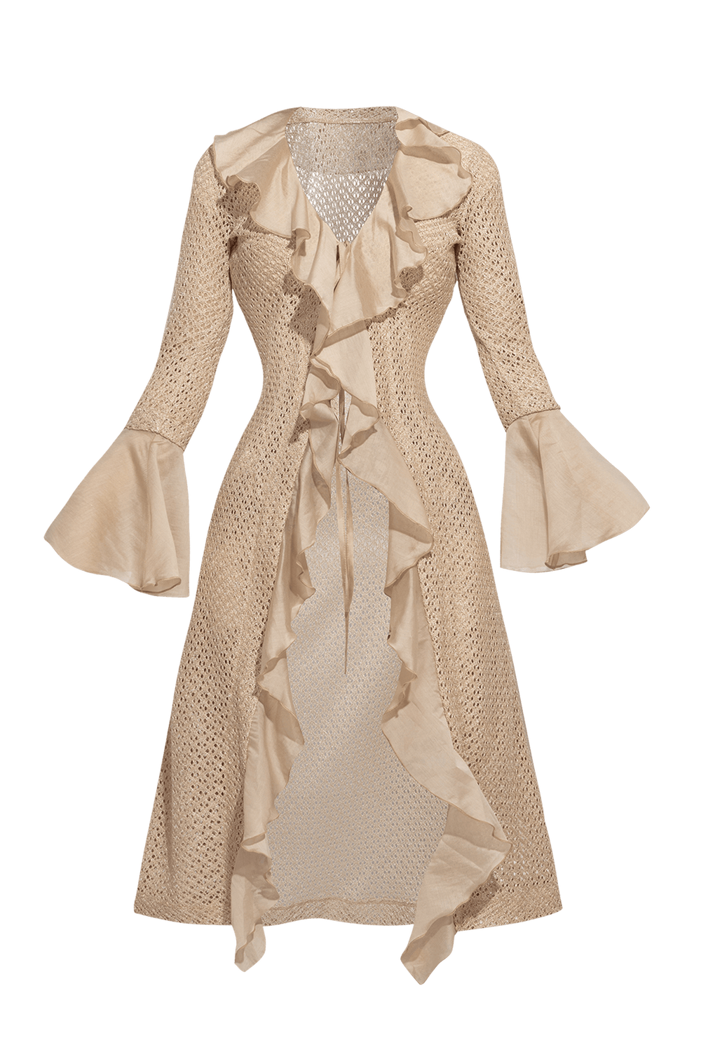 COTTON MESH CARDIGAN WITH RUFFLES - ESSENTIALS JIORO ПАМУЧНА МРЕЖЕСТА ЖИЛЕТКА С КЪДРИ - ESSENTIALS JIORO