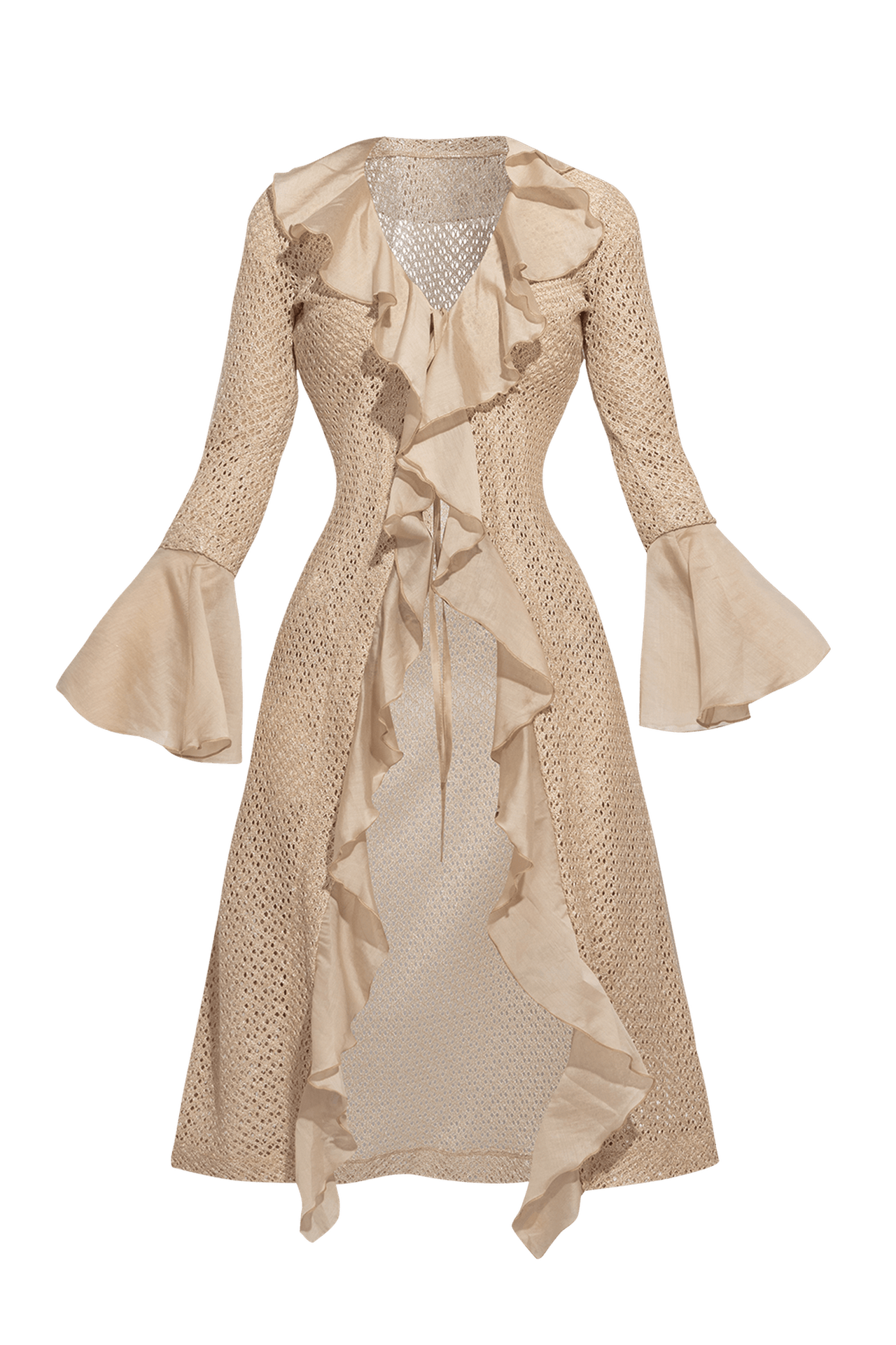 COTTON MESH CARDIGAN WITH RUFFLES - ESSENTIALS - Fashion Roots
