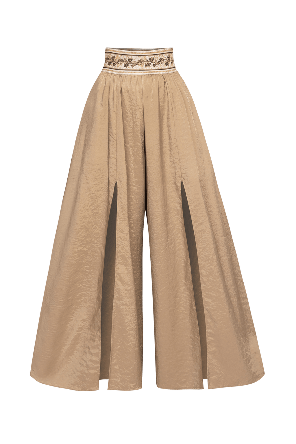HIGH-WAISTED PANTS CUPRO TOUCH WITH SLITS IN BEIGE - ESSENTIALS - Fashion Roots