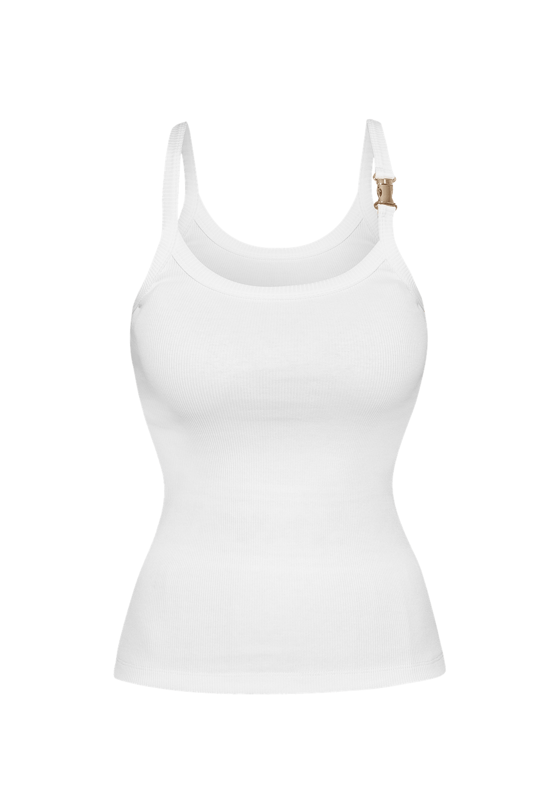 COTTON RIBBED CAMI TOP WITH THIN STRAPS IN WHITE - ESSENTIALS JIORO ПАМУЧЕН РИПСЕН ПОТНИК С ТЪНКИ ПРЕЗРАМКИ В БЯЛО - ESSENTIALS JIORO