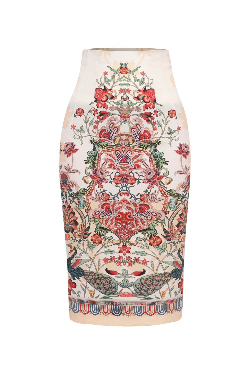 KNEE-LENGTH SKIRT IN COTTON TWILL WITH ELASTIC WAIST - PAISLEY RED JIORO ПОЛА ДО КОЛЯНОТО ОТ ПАМУЧЕН ТВИЛ С ЕЛАСТИЧНА ТАЛИЯ - PAISLEY RED JIORO 