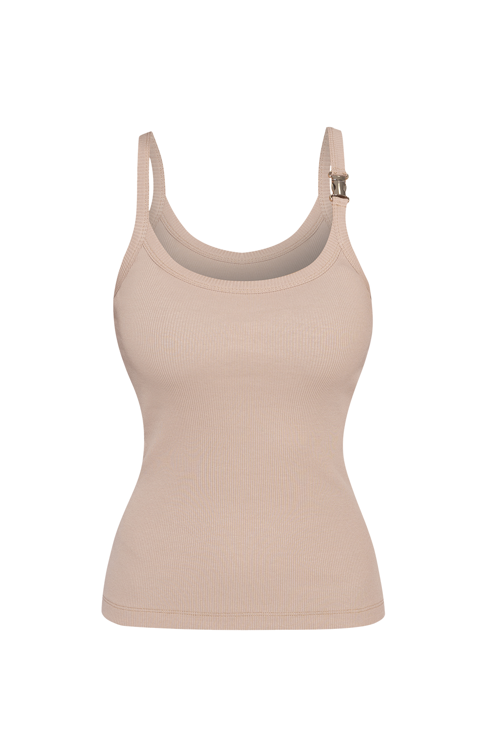 COTTON RIBBED CAMI TOP WITH THIN STRAPS IN BEIGE - ESSENTIALS