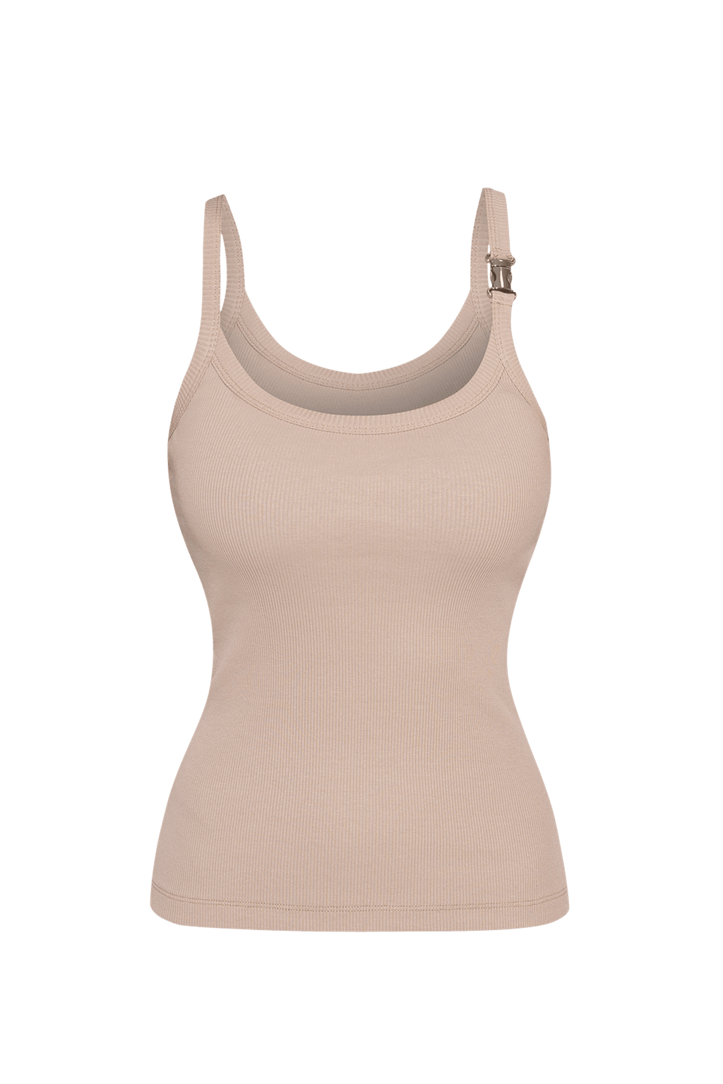 COTTON RIBBED CAMI TOP WITH THIN STRAPS IN BEIGE - ESSENTIALS