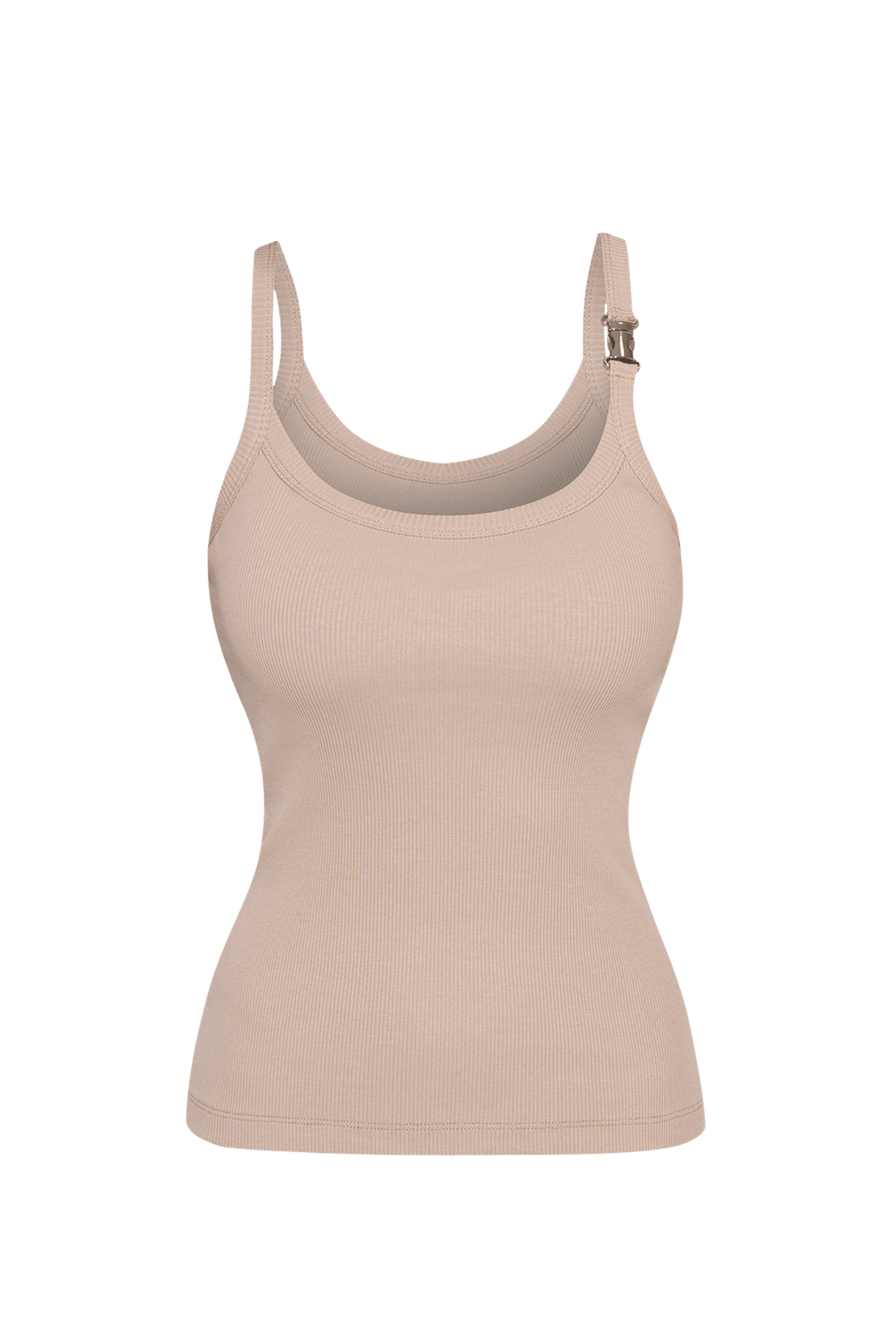 COTTON RIBBED CAMI TOP WITH THIN STRAPS IN BEIGE - ESSENTIALS