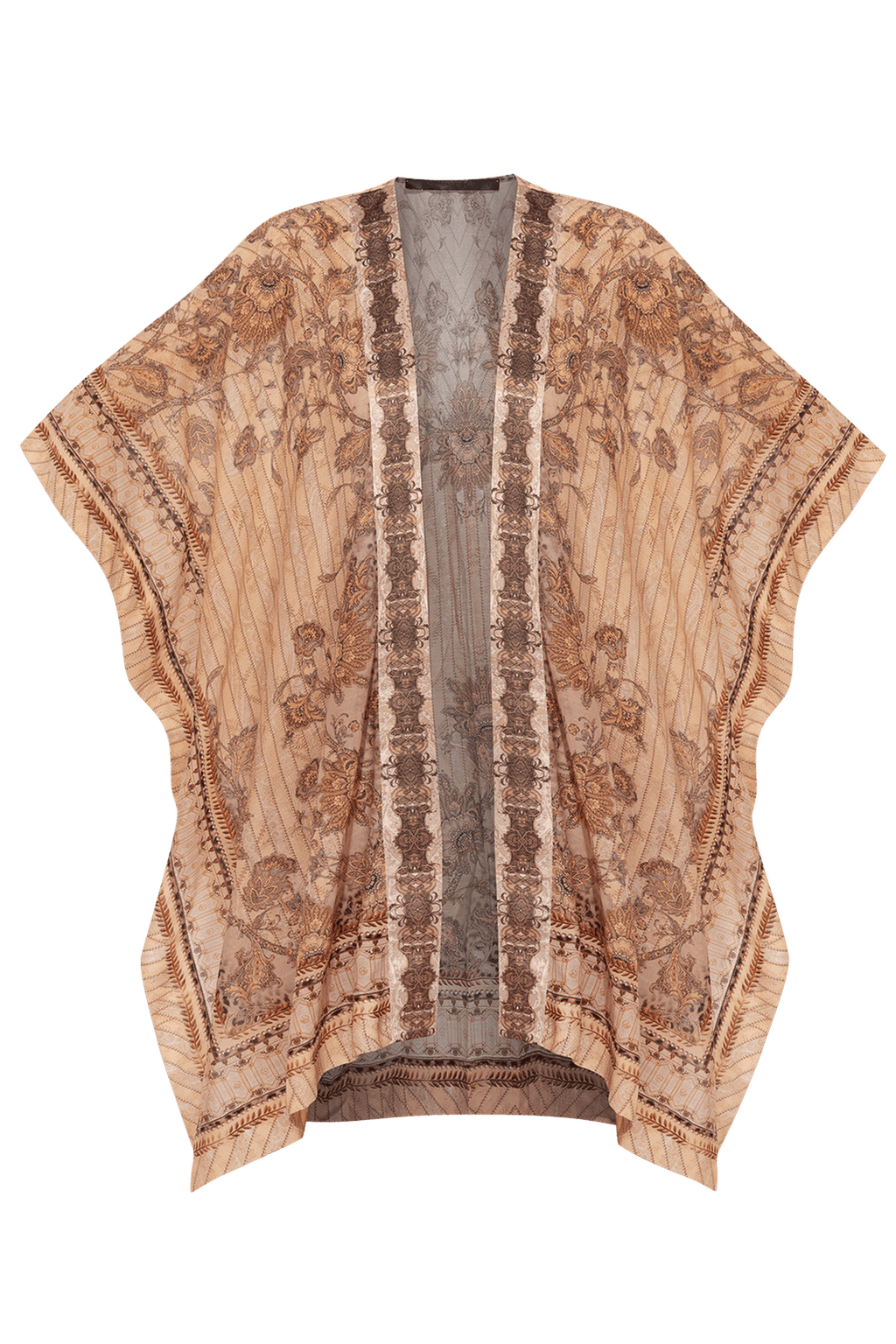 SILK COTTON KIMONO DRESS - LEO BEIGE - Fashion Roots