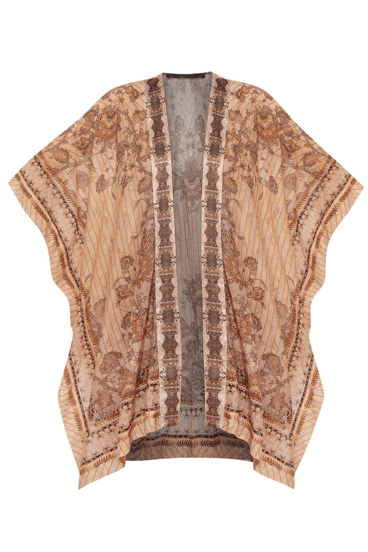 SILK COTTON KIMONO DRESS - LEO BEIGE - Fashion Roots