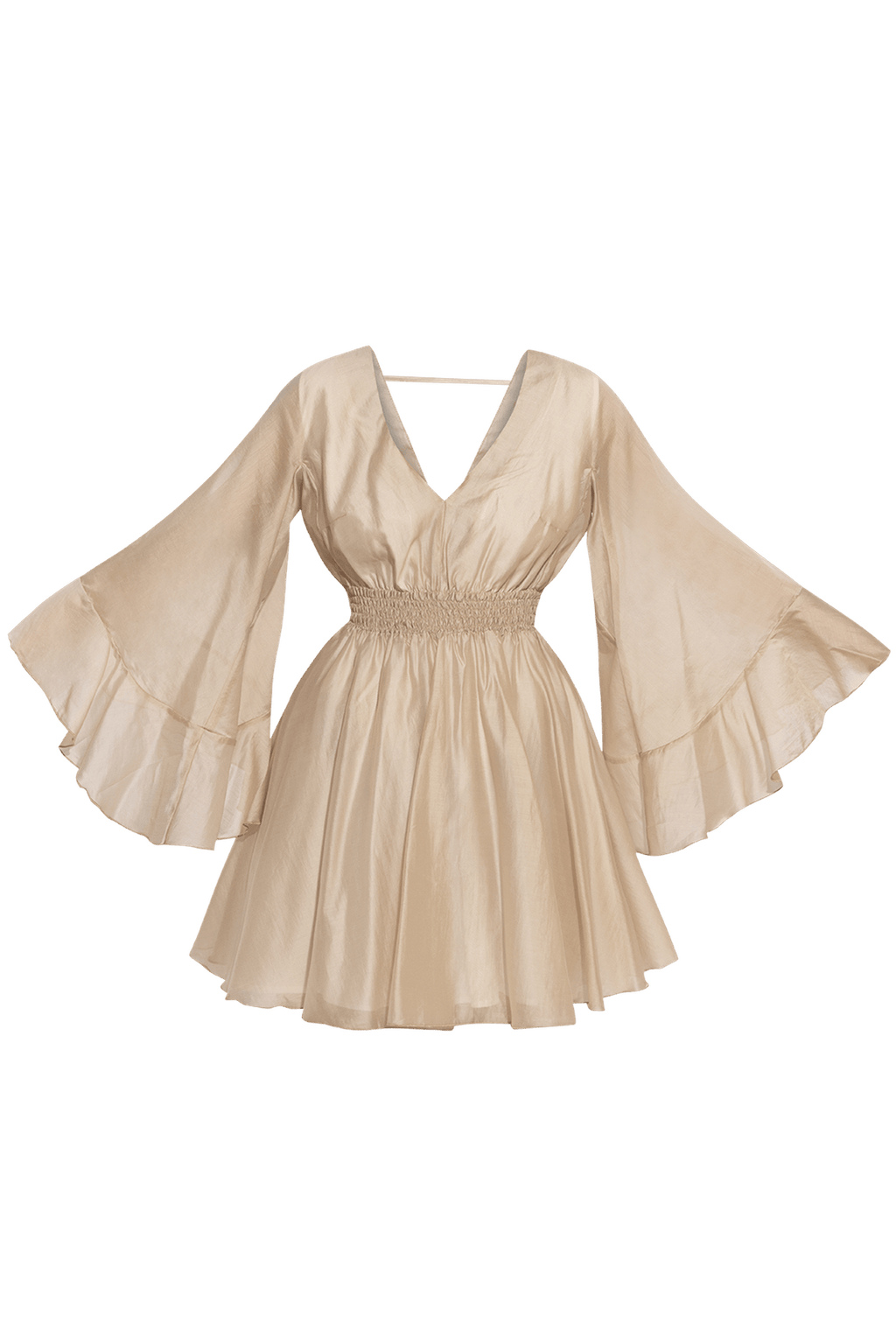 SHORT LYOCELL DRESS WITH WIDE SLEEVES IN BEIGE - ESSENTIALS - Fashion Roots