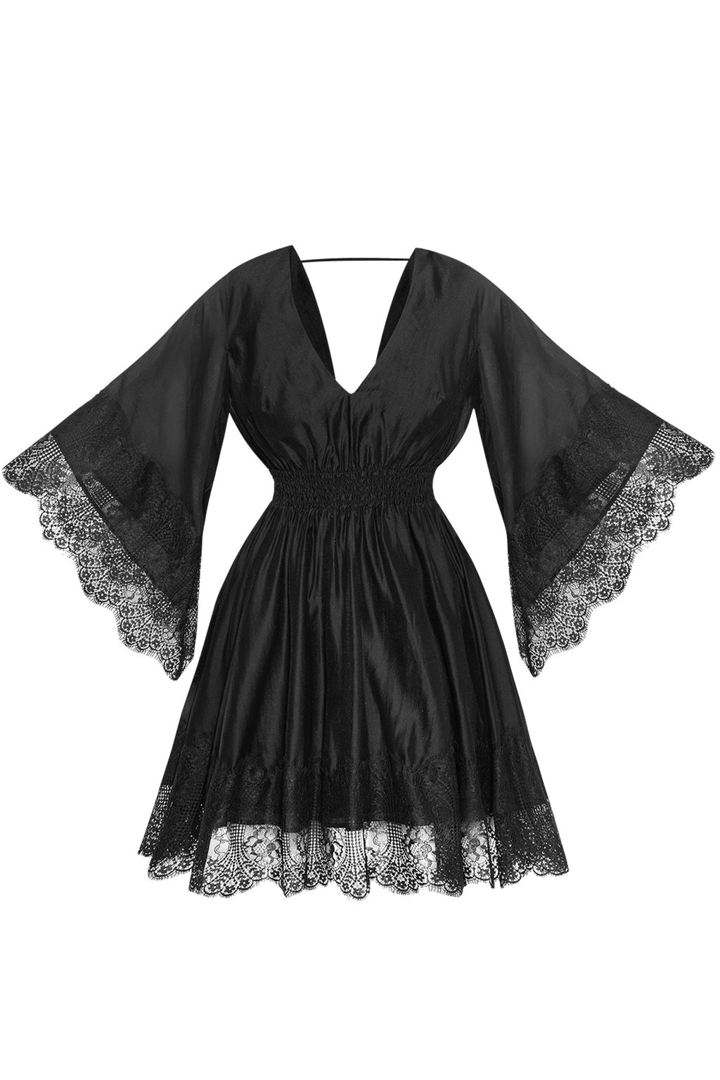 SHORT BLACK LYOCELL DRESS WITH LACE - ESSENTIALS - Fashion Roots