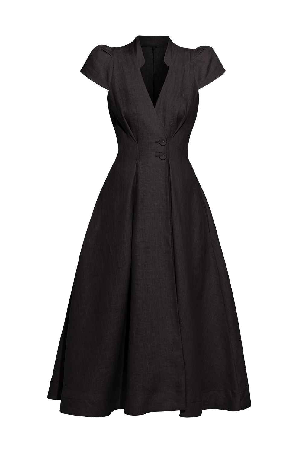 ROBE LONGUE ÉVASÉE EN LIN NOIRE - ESSENTIALS