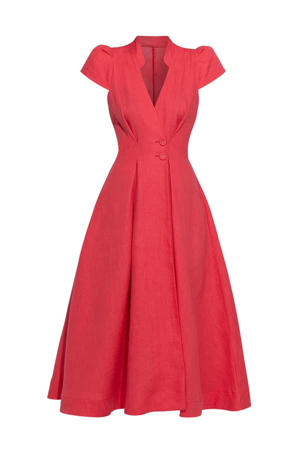 LONG FLARED LINEN DRESS IN FUCHSIA - ESSENTIALS