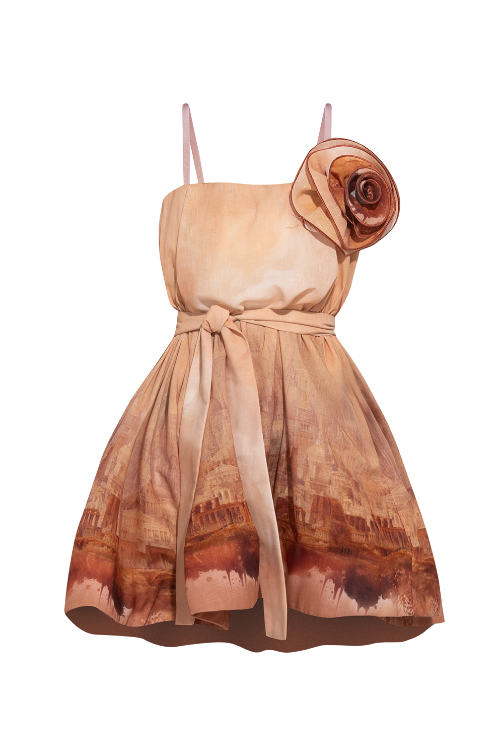 A-LINE CORSET LINEN DRESS WITH FLORAL DETAILS - ANCIENT TOWN JIORO ЛЕНЕНА РОКЛЯ А-СИЛУЕТ С КОРСЕТ И АКСЕСОАР ЦВЕТЕ - ANCIENT TOWN JIORO