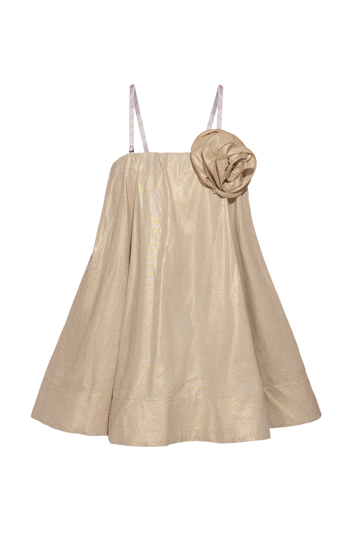 A-LINE CORSET LINEN-VISCOSE DRESS WITH FLORAL DETAILS - ESSENTIALS JIORO РОКЛЯ С КОРСЕТНА ГОРНА ЧАСТ ОТ ЛЕН И ВИСКОЗА В ЗЛАТИСТО - ESSENTIALS JIORO