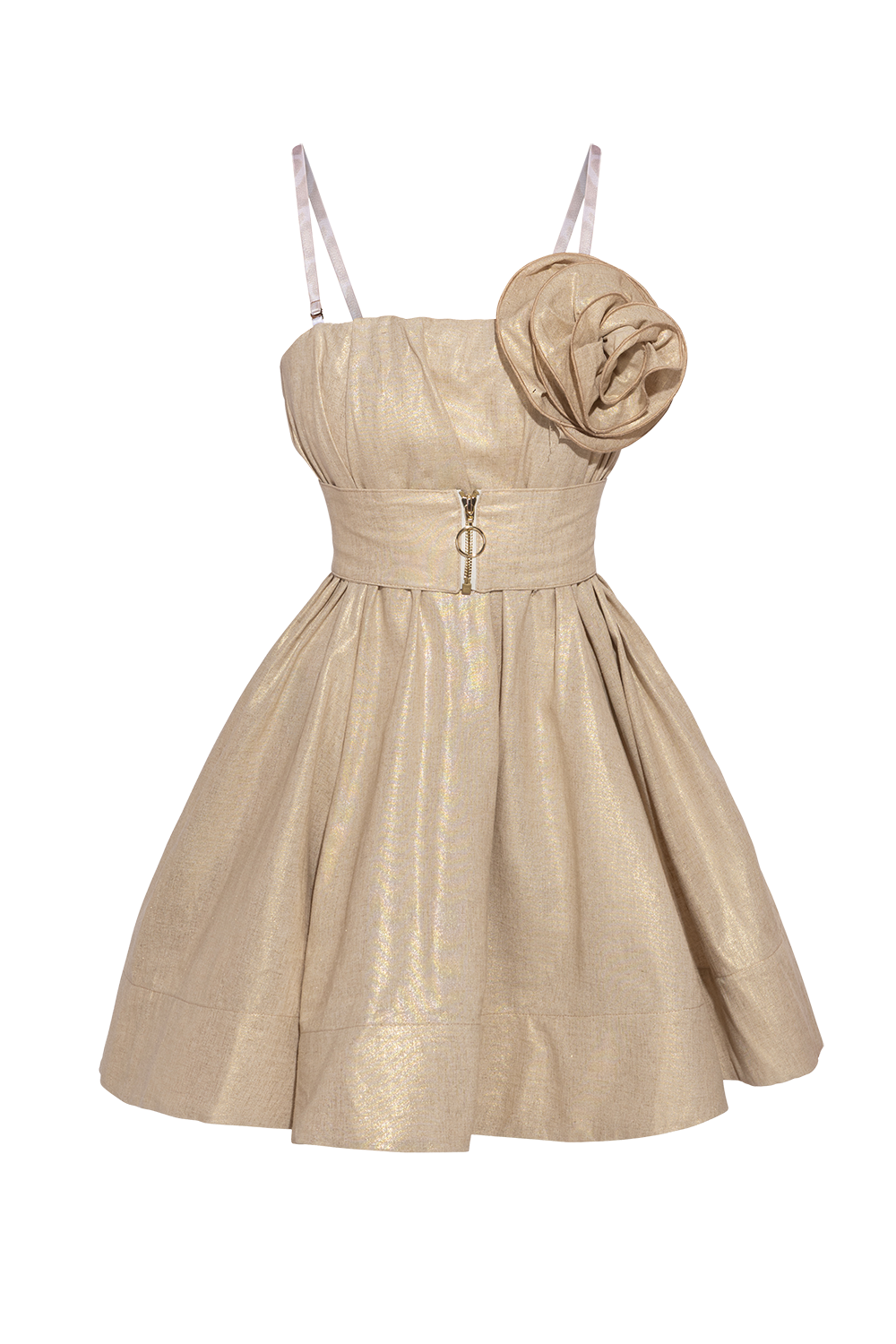 A-LINE CORSET LINEN-VISCOSE DRESS WITH FLORAL DETAILS - ESSENTIALS JIORO РОКЛЯ С КОРСЕТНА ГОРНА ЧАСТ ОТ ЛЕН И ВИСКОЗА В ЗЛАТИСТО - ESSENTIALS JIORO