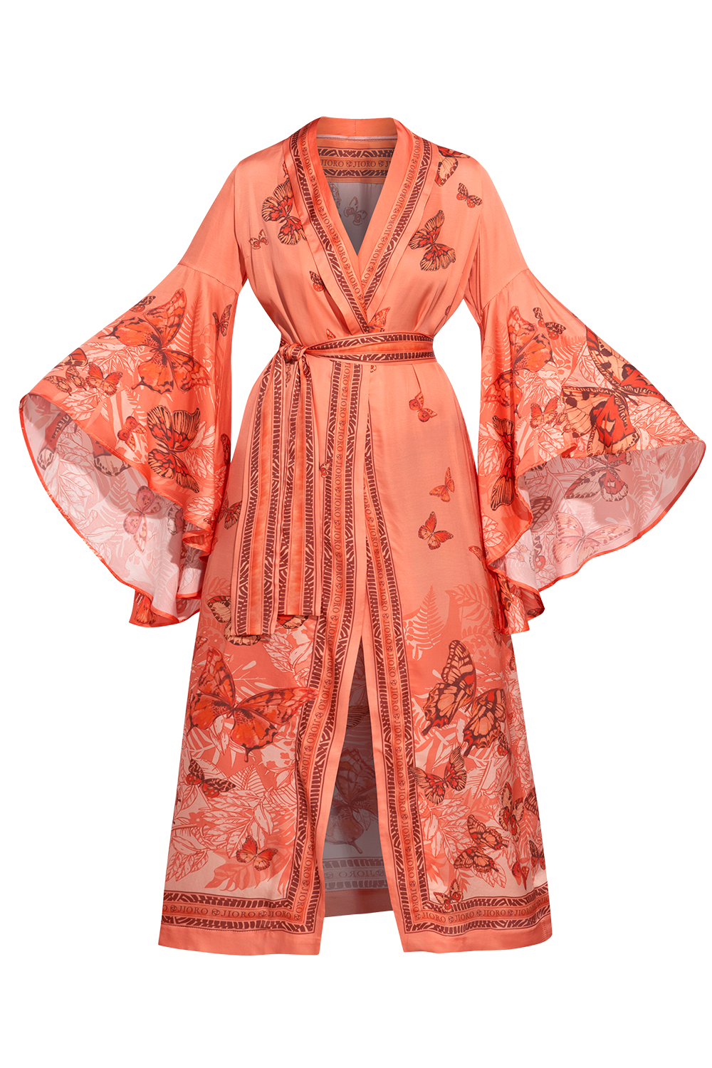 VISCOSE KIMONO WITH DRAPED BACK AND SHAWL COLLAR - PAPAYA BUTTERFLIES JIORO КИМОНО ОТ ВИСКОЗА С ШАЛ ЯКА И ДРАПИРАН ГРЪБ - PAPAYA BUTTERFLIES JIORO