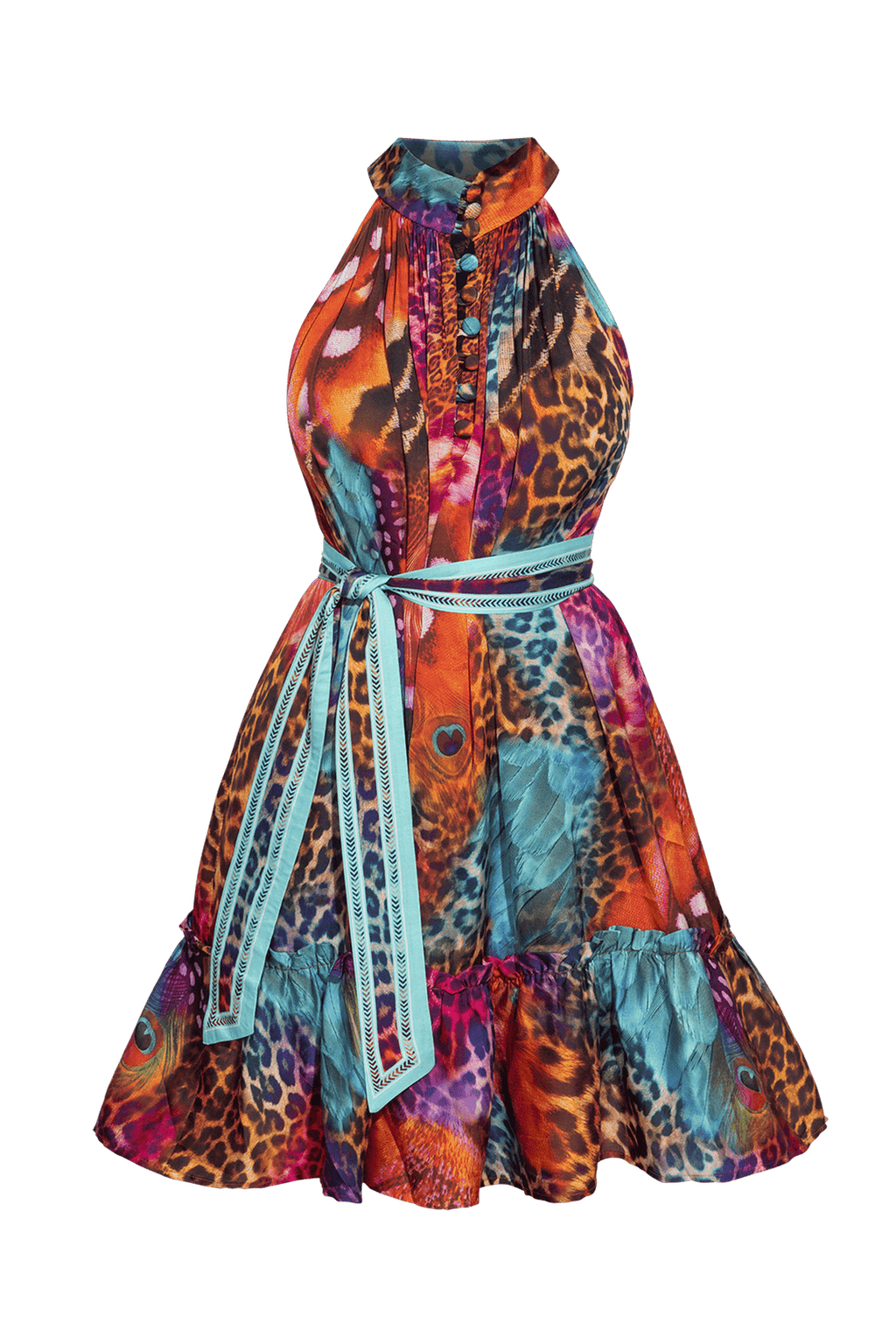 FLARED VISCOSE DRESS - LEO NEON WILD - Fashion Roots