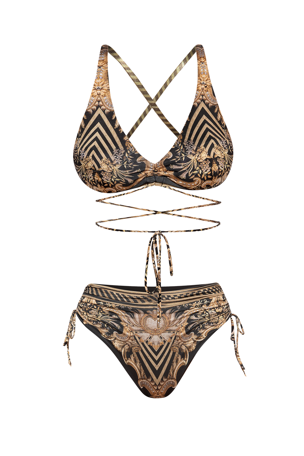SWIM TOP WITH TIES - GOLDEN STRIPES