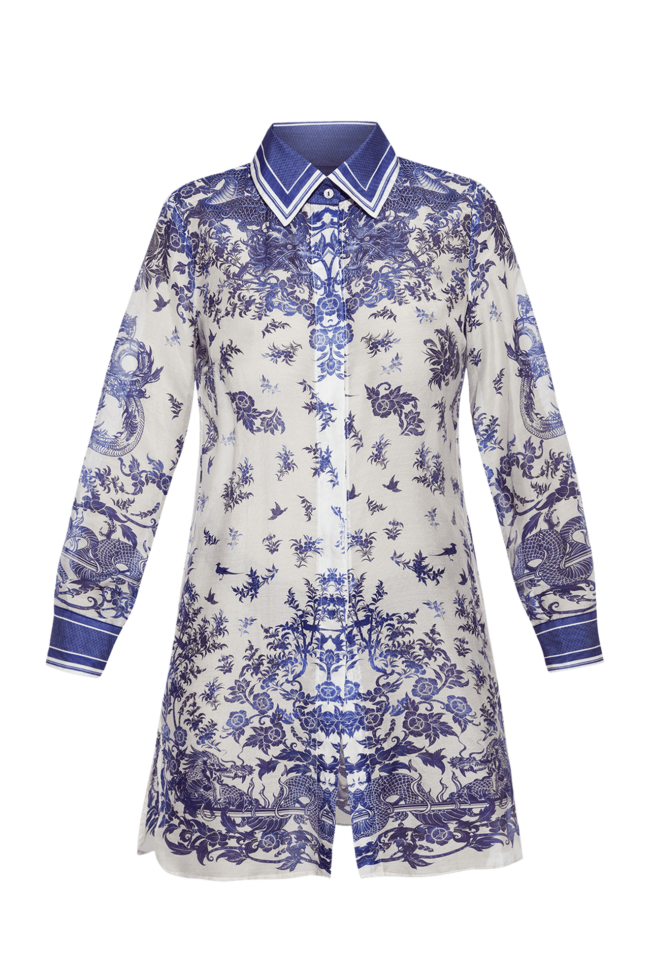 SILK VISCOSE LONG SHIRT - ASIA SKY - Fashion Roots