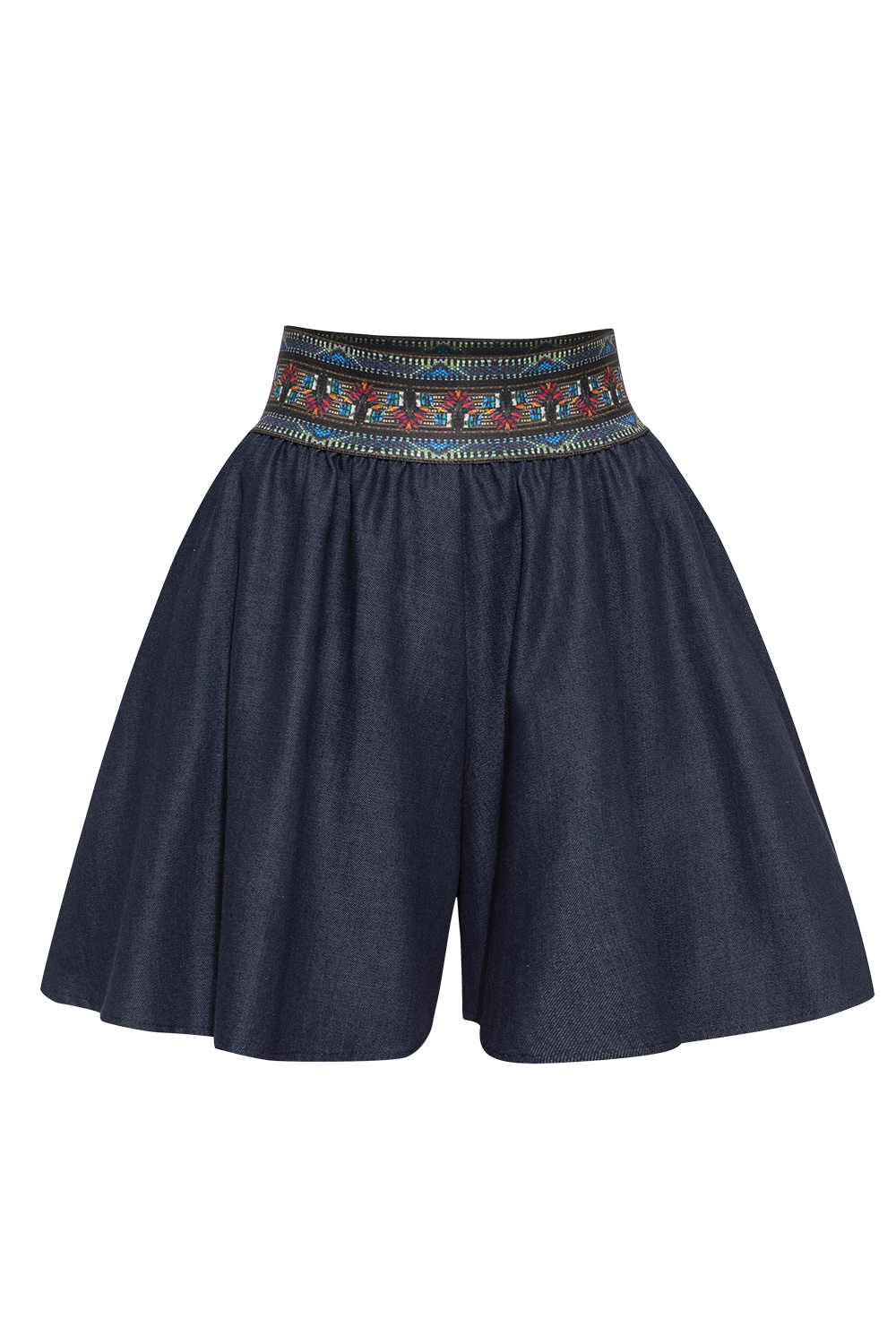FLARED DENIM TENCEL BERMUDA SHORTS WITH ELASTIC WAIST – ESSENTIALS
