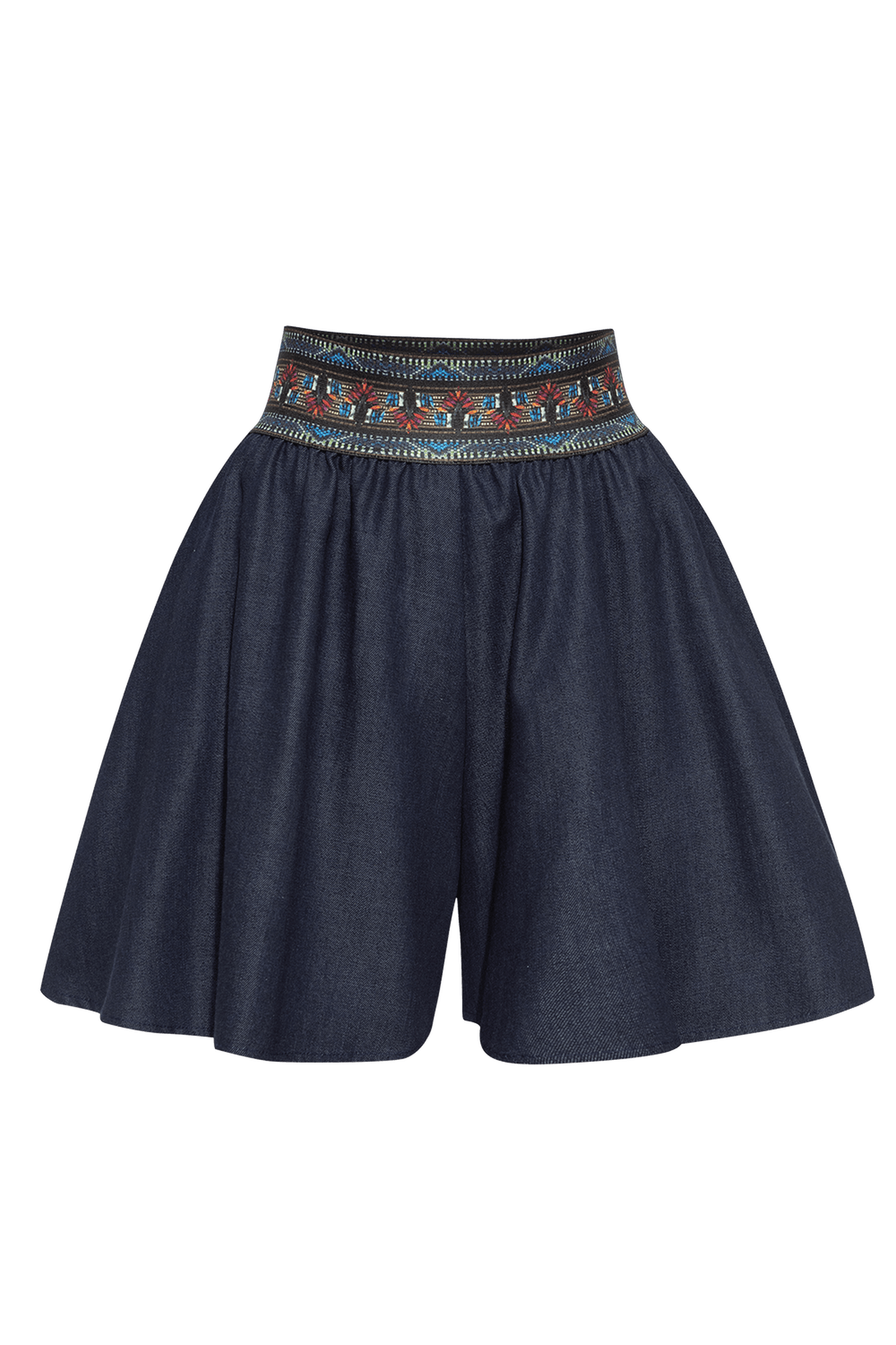 FLARED DENIM TENCEL BERMUDA SHORTS WITH ELASTIC WAIST – ESSENTIALS - Fashion Roots