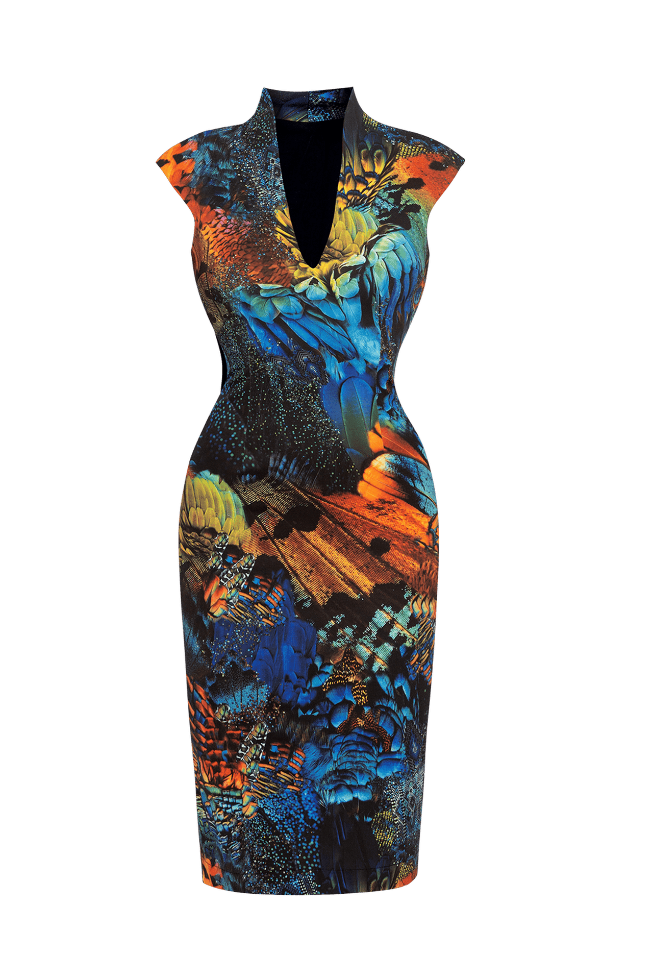 ROBE AJUSTÉE EN SERGÉ DE COTON À DÉCOLLETÉ PROFOND - AMAZONIA