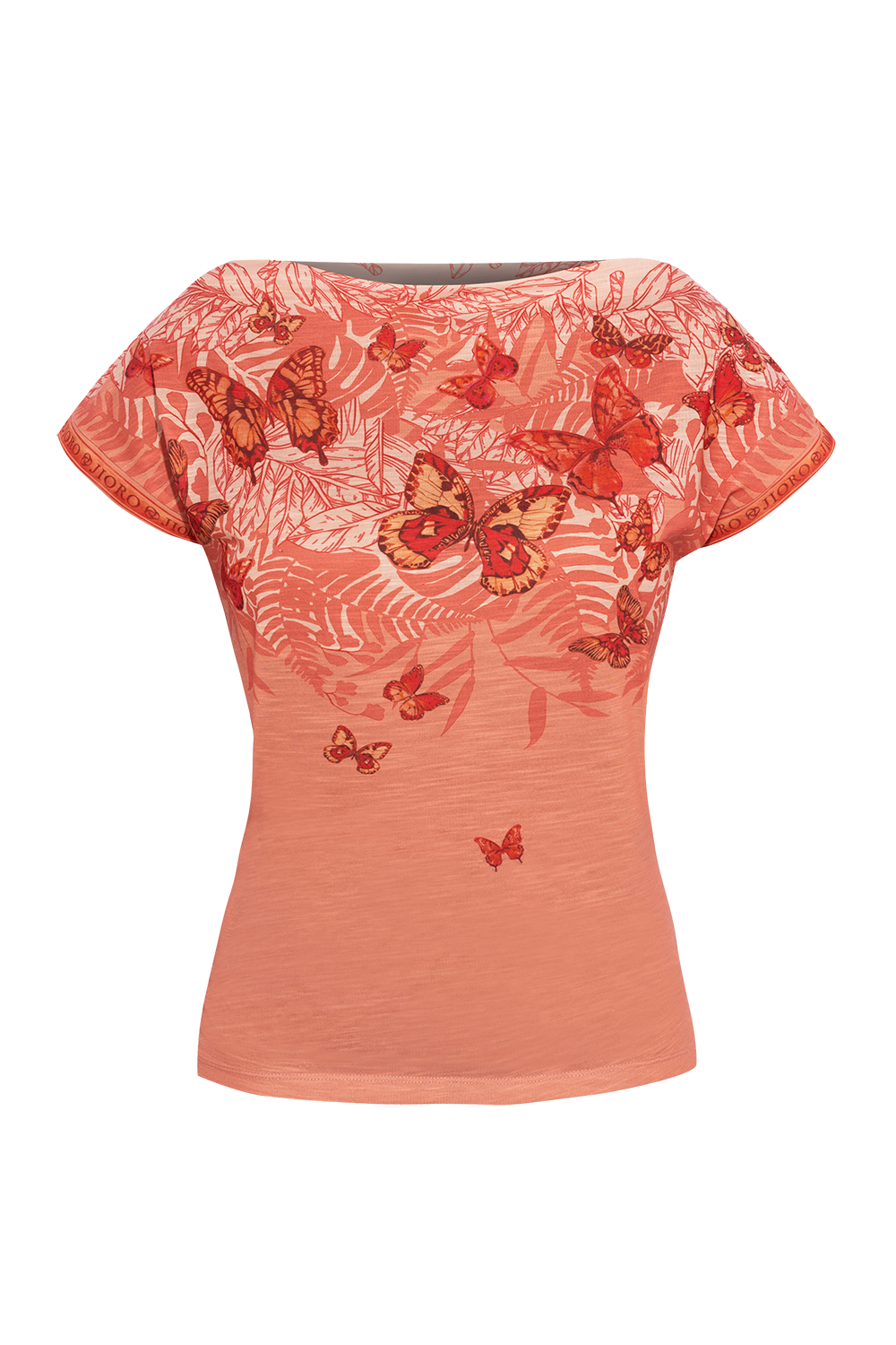 RELAXED FIT DROPPED SHOULDER BLOUSE - PAPAYA BUTTERFLIES JIORO БЛУЗА С ПАДНАЛО РАМО И СВОБОДНА КРОЙКА - PAPAYA BUTTERFLIES JIORO