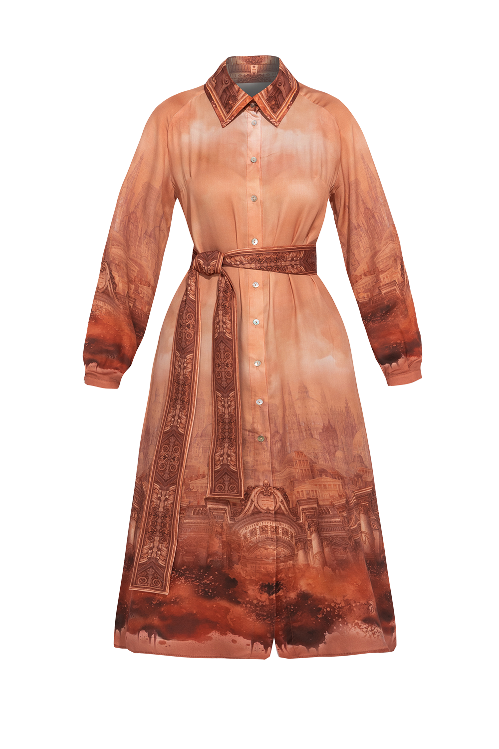VISCOSE SHIRT DRESS WITH DETACHABLE BELT - ANCIENT TOWN
