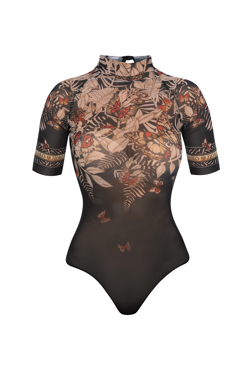 LINED SHORT SLEEVE MESH BODYSUIT - MIDNIGHT BUTTERFLIES