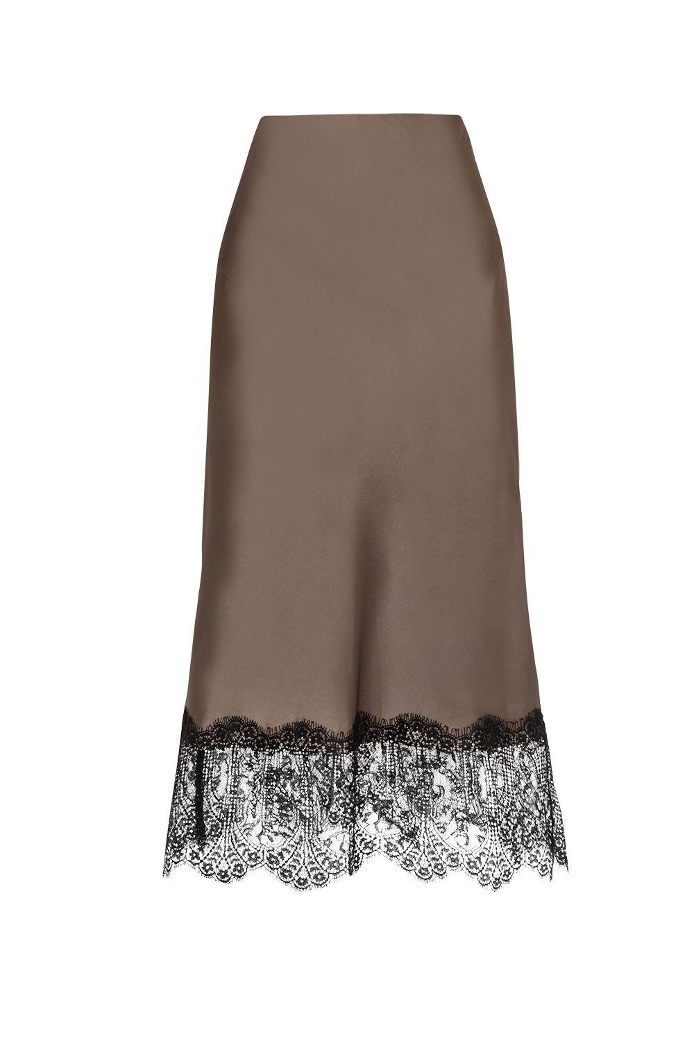 BIAS-CUT SATIN SKIRT WITH LACE AND ELASTIC WAISTBAND IN FANGO - ESSENTIALS