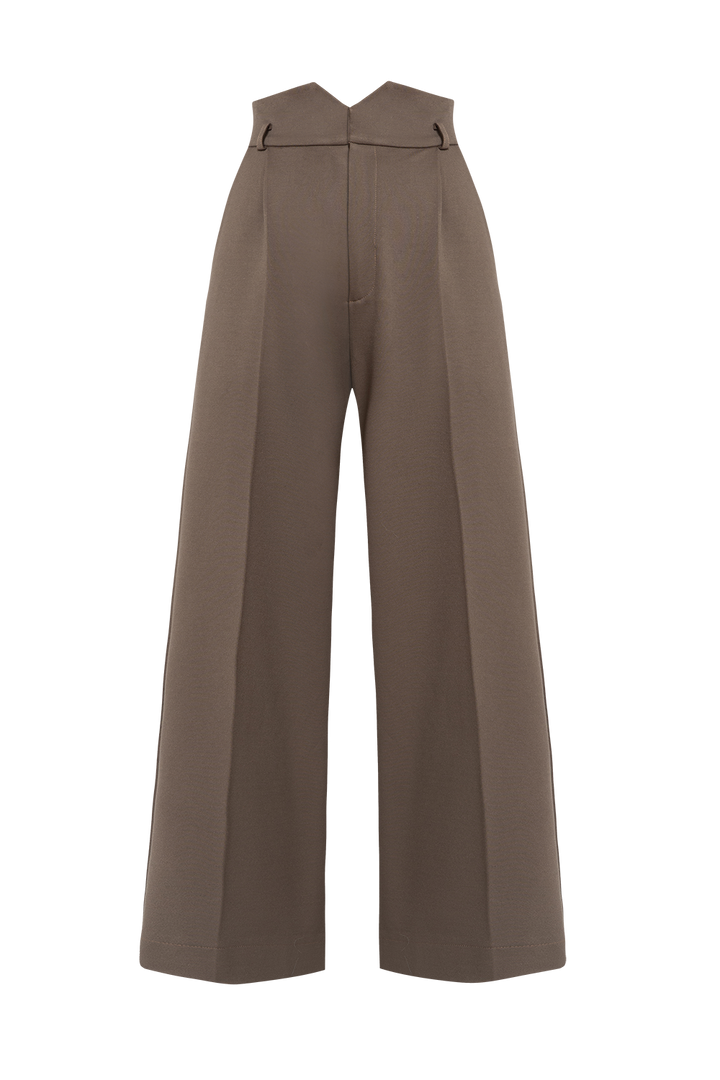 VISCOSE BLEND HIGH-WAISTED TROUSERS IN MOCHA - ESSENTIALS - Fashion Roots