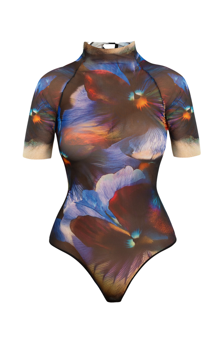SHORT SLEEVE MESH BODYSUIT - VIOLET