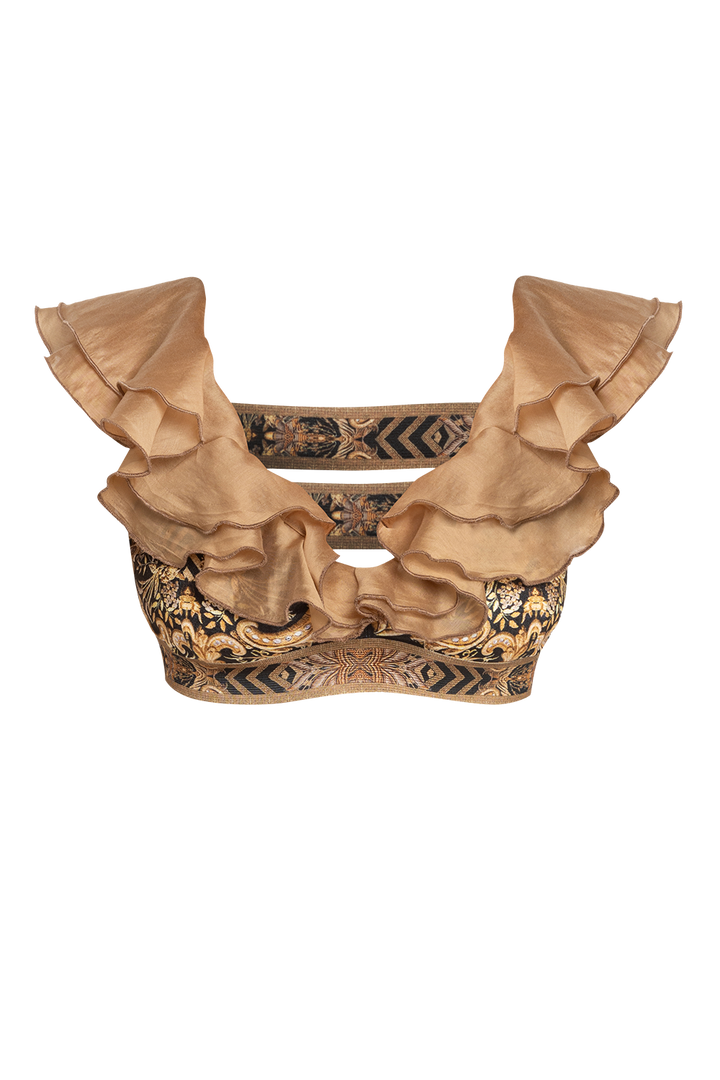 VELVET CROP TOP WITH REMOVABLE RUFFLES - GOLDEN STRIPES JIORO ПЛЮШЕН КРОП ТОП С ПОДВИЖНИ ВОЛАНИ - GOLDEN STRIPES JIORO