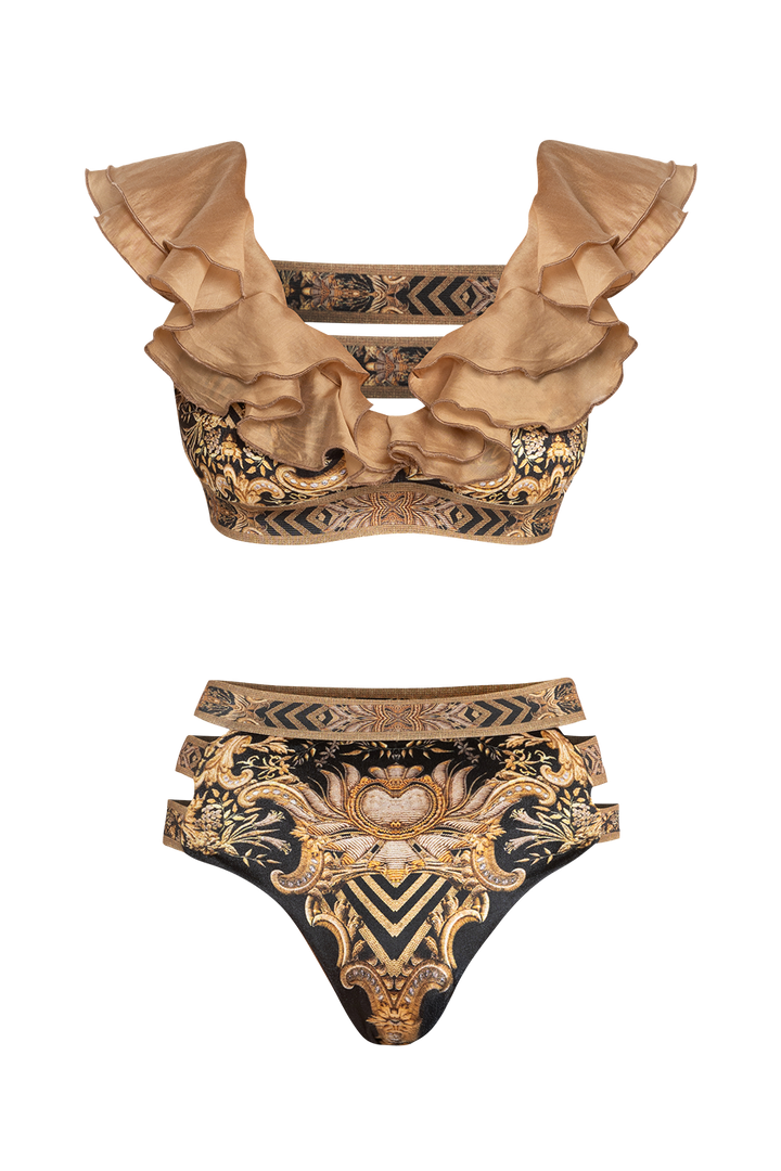 VELVET BIKINI-STYLE BOTTOM - GOLDEN STRIPES JIORO ДОЛНИЩЕ НА БАНСКИ ОТ КАДИФЕ- GOLDEN STRIPES JIORO