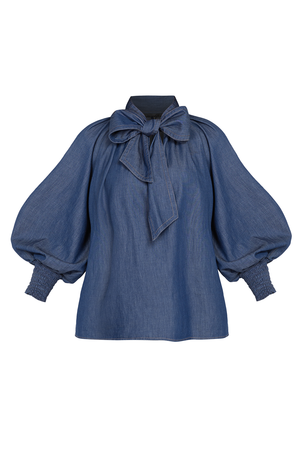 DENIM SHIRT WITH FRONT BOW AND RAGLAN SLEEVES - ESSENTIALS