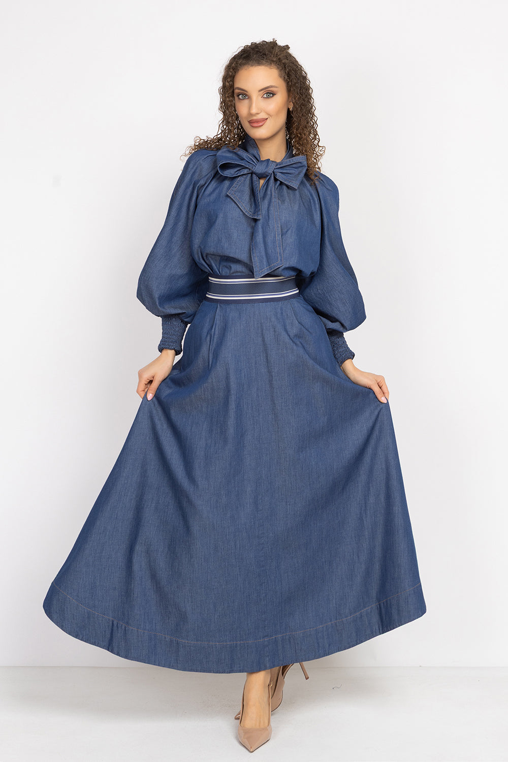 LONG DENIM SKIRT WITH ELASTIC WAIST AND SIDE POCKETS - ESSENTIALS JIORO ДЪЛГА ПОЛА ОТ ДЕНИМ С ЛАСТИК И СТРАНИЧНИ ДЖОБОВЕ - ESSENTIALS JIORO