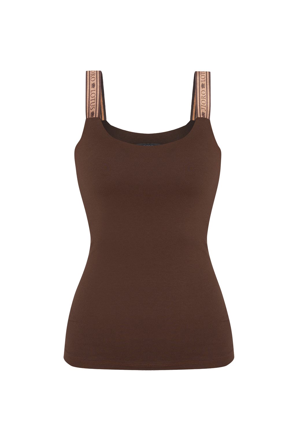 VISCOSE TANK TOP IN BROWN WITH ELASTIC STRAPS - ESSENTIALS JIORO КАФЯВ ТОП ОТ ВИСКОЗА С ЕЛАСТИЧНИ ПРЕЗРАМКИ - ESSENTIALS JIORO