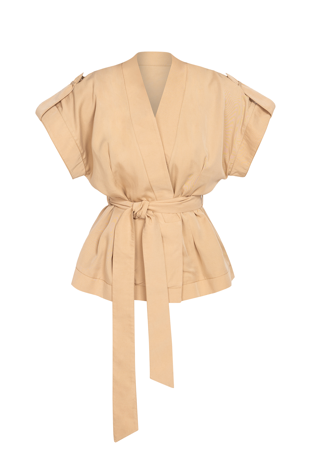 BEIGE SHORT-SLEEVE JACKET WITH BELT AND LINING - ESSENTIALS