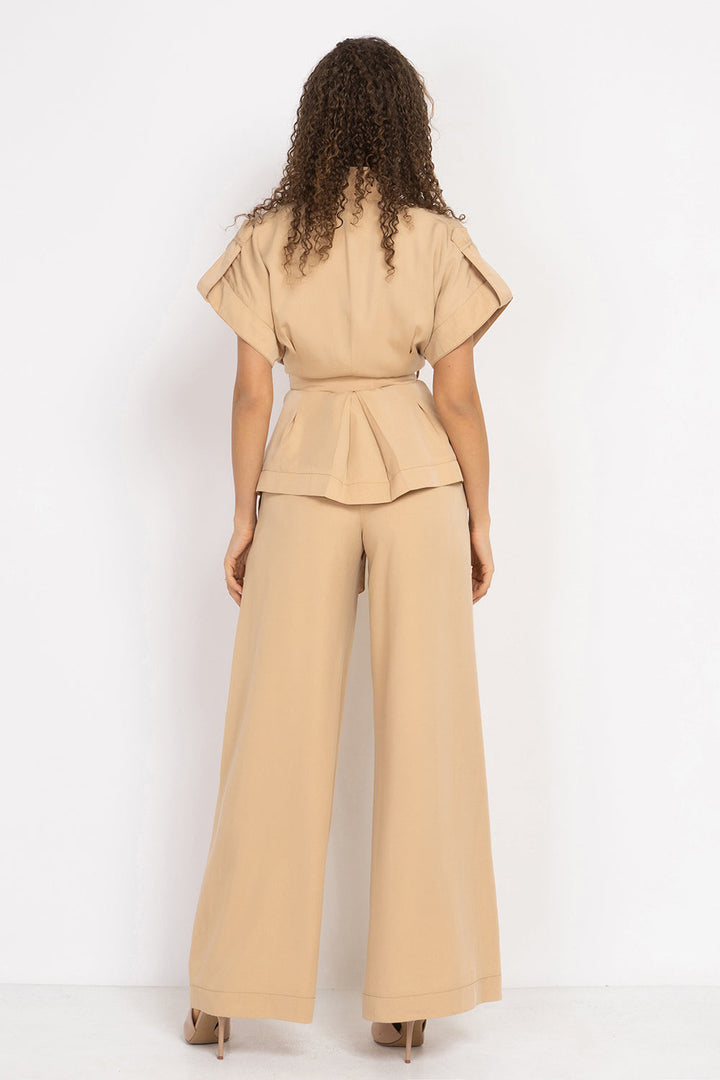 BEIGE LOOSE-FIT LYOCELL PANTS WITH PLEATS - ESSENTIALS JIORO СВОБОДЕН ПАНТАЛОН ОТ ЛИОСЕЛ В БЕЖОВО - ESSENTIALS JIORO