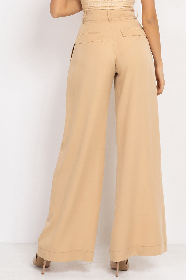BEIGE LOOSE-FIT LYOCELL PANTS WITH PLEATS - ESSENTIALS JIORO СВОБОДЕН ПАНТАЛОН ОТ ЛИОСЕЛ В БЕЖОВО - ESSENTIALS JIORO