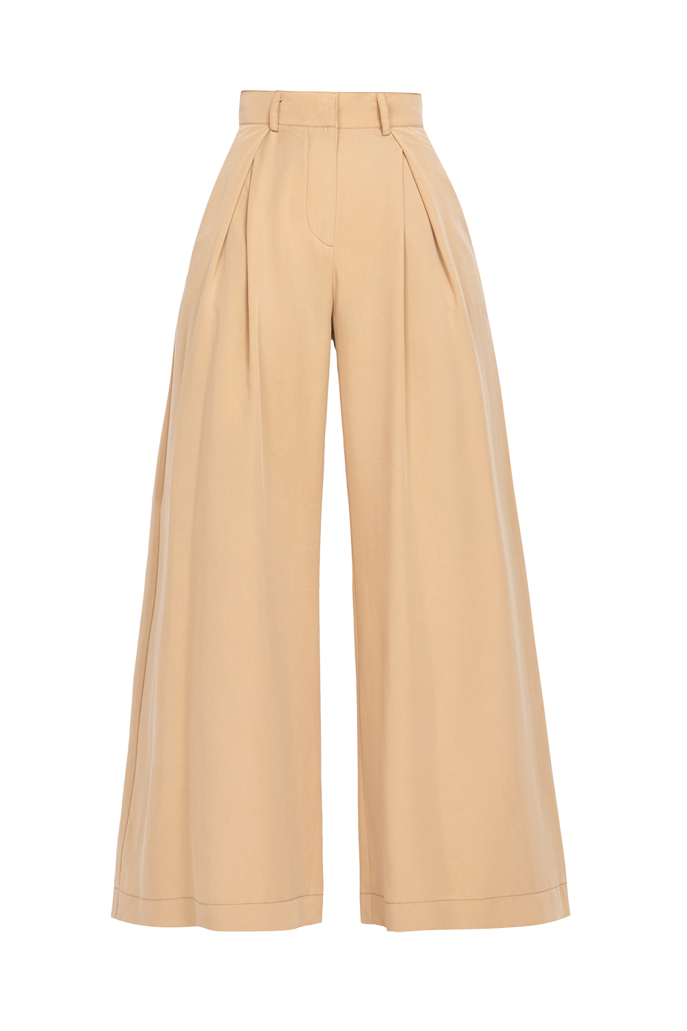 BEIGE LOOSE-FIT LYOCELL PANTS WITH PLEATS - ESSENTIALS