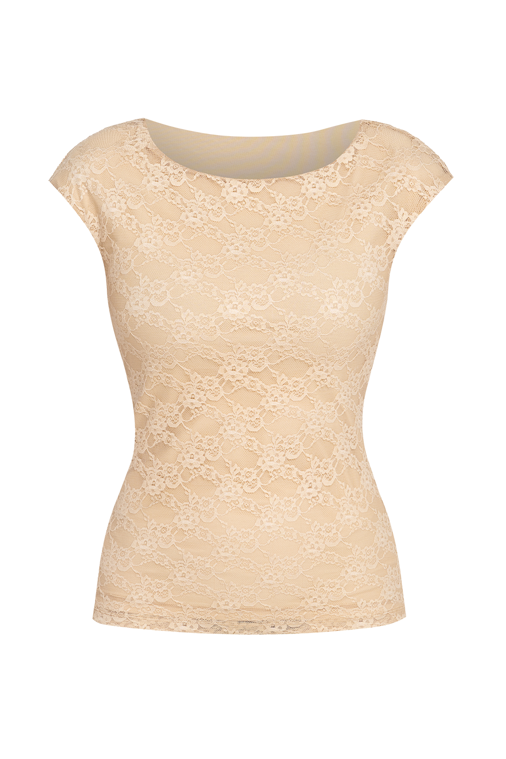 DOUBLE-LAYER LACE TOP WITH BOAT NECKLINE IN BEIGE - ESSENTIALS JIORO ДВУСЛОЕН ДАНТЕЛЕН ТОП В БЕЖОВО С ЛОДКА ДЕКОЛТЕ И ПОДПЛАТА ОТ ПАМУК - ESSENTIALS JIORO