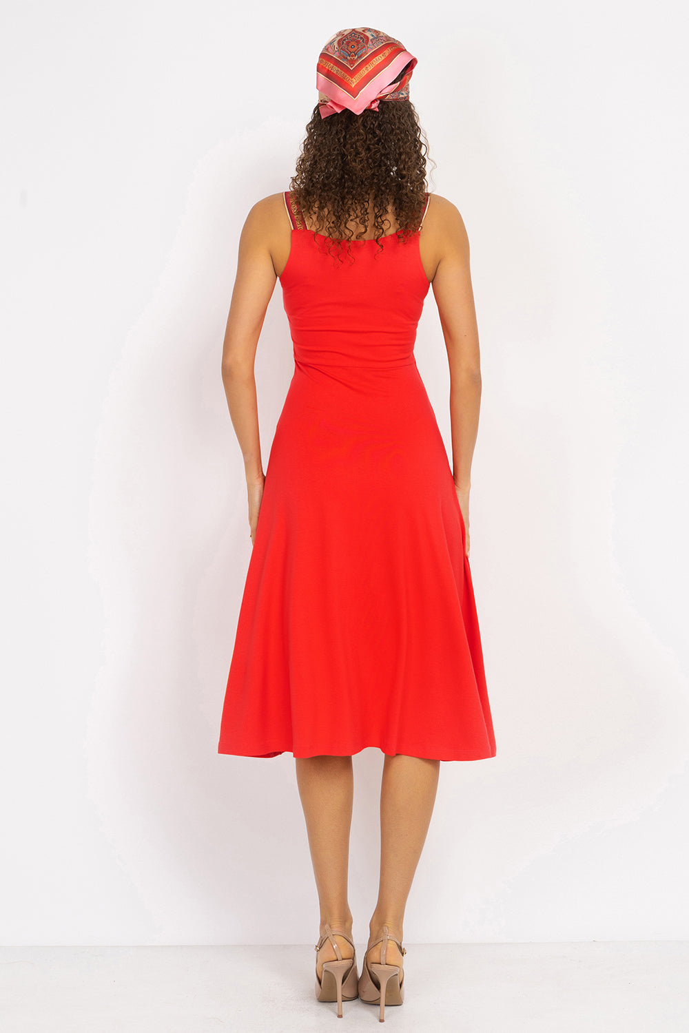 WATERMELON VISCOSE STRAP DRESS WITH ELASTIC DETAIL AND SOFT A-LINE SILHOUETTE - ESSENTIALS JIORO РОКЛЯ ОТ ВИСКОЗА С ЕЛАСТИЧНИ ПРЕЗРАМКИ И А-СИЛУЕТ В ЦВЯТ ДИНЯ - ESSENTIALS JIORO