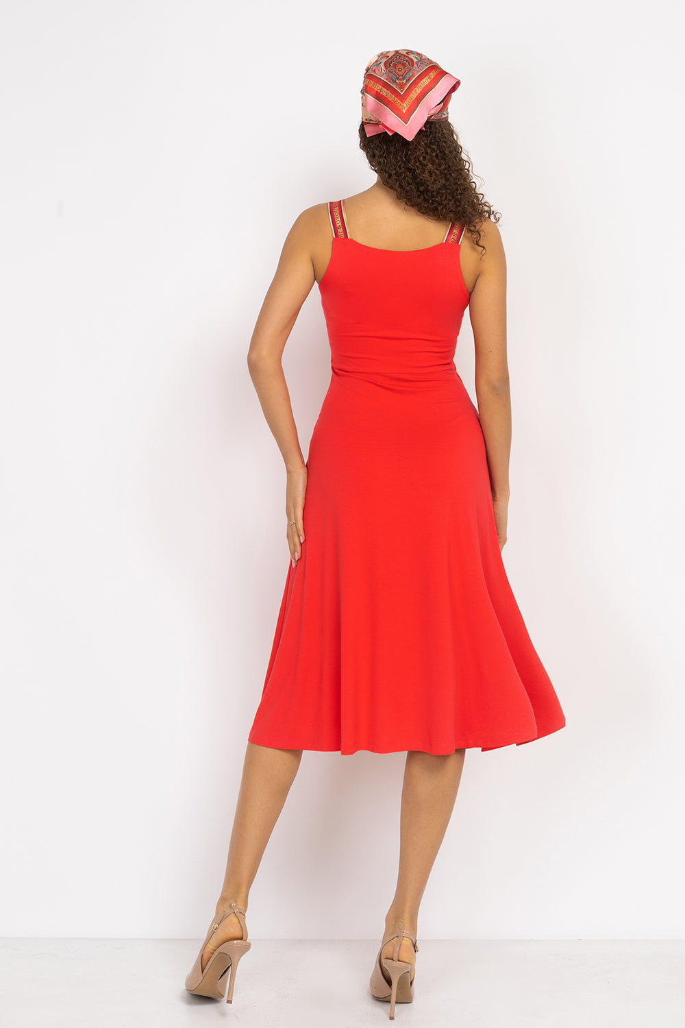WATERMELON VISCOSE STRAP DRESS WITH ELASTIC DETAIL AND SOFT A-LINE SILHOUETTE - ESSENTIALS JIORO РОКЛЯ ОТ ВИСКОЗА С ЕЛАСТИЧНИ ПРЕЗРАМКИ И А-СИЛУЕТ В ЦВЯТ ДИНЯ - ESSENTIALS JIORO